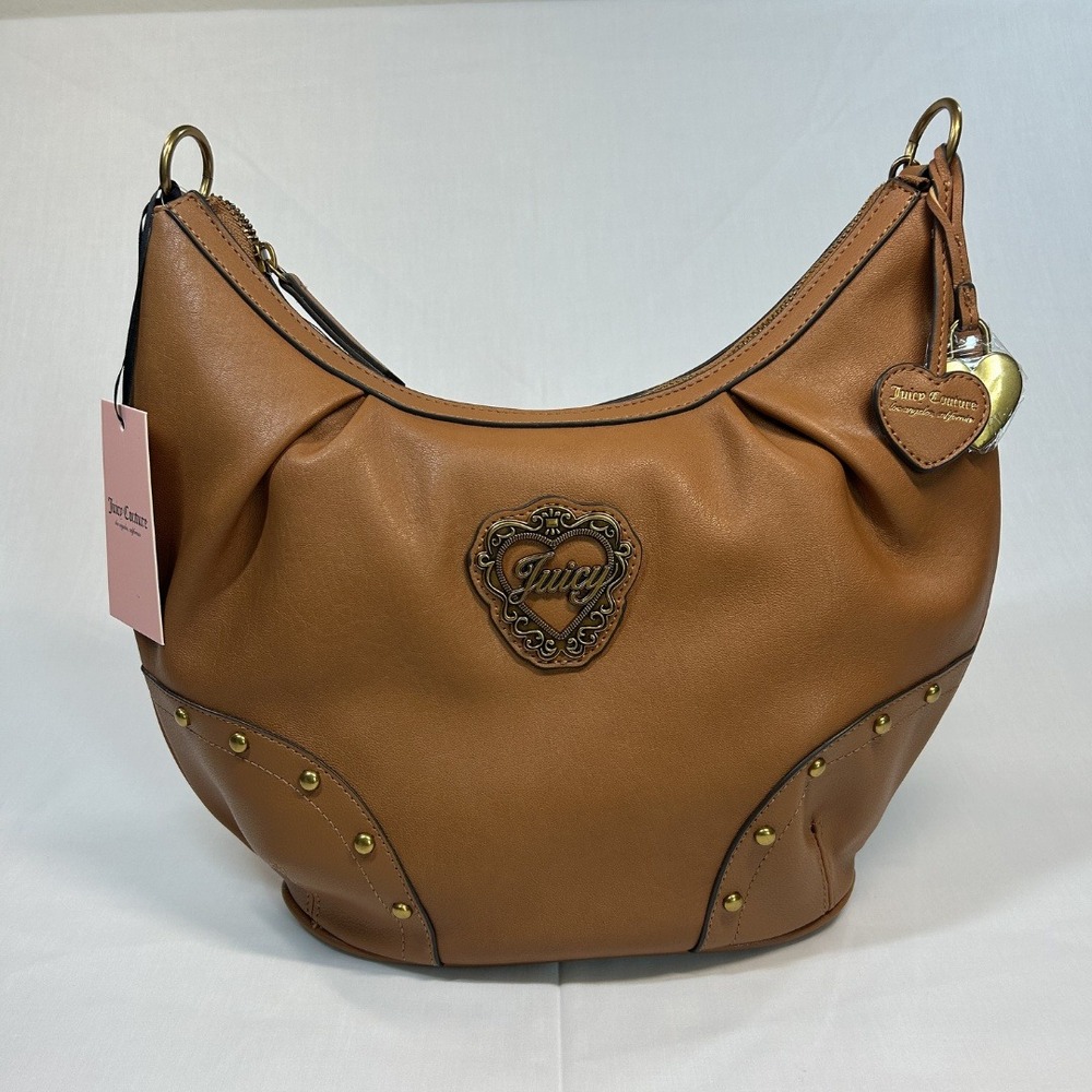 NWT Juicy Couture In Her Juicy Era Hobo Bag Cinnamon Brown Heart Shoulder Bag